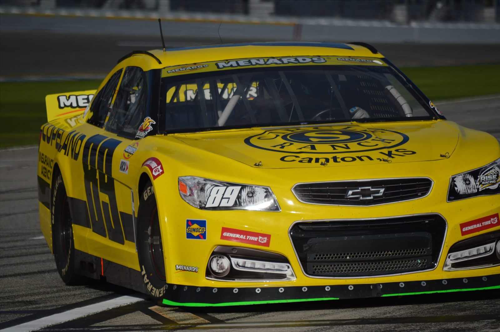 Yellow and black No. 89 ARCA Chevrolet on track at Daytona